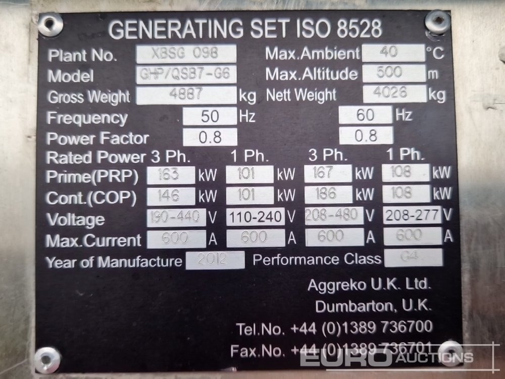 Generator set 2012 Aggreko 210kVA: picture 18